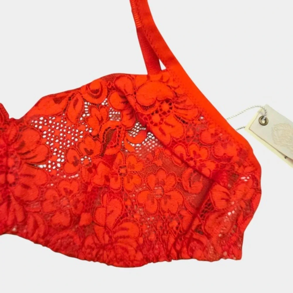 Free People We‎ Are HAH Lace Hook Up Bra Underwire Red B 30-38 Sexy Feminine NWT